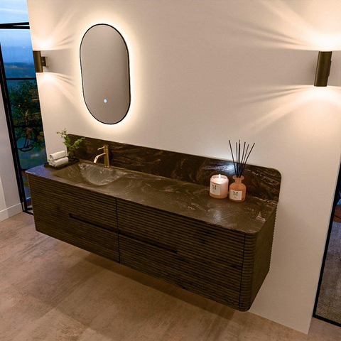 Mondiaz CIRO-DLUX Badkamermeubelset - 180x45x50cm - Solid surface wastafel Lava - 1 wasbak Links - 1 kraangat - 4 lades - Shadow SW1532526