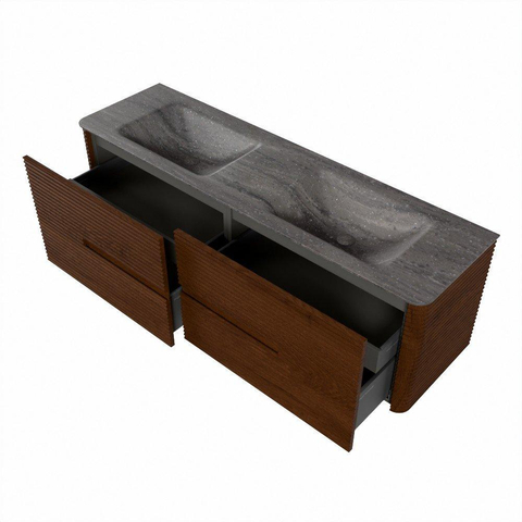 Mondiaz CIRO-DLUX Badkamermeubelset - 160x45x50cm - Solid surface wastafel Oza - 2 wasbak Dubbel - zonder kraangaten - 4 lades - Ruby SW1532115