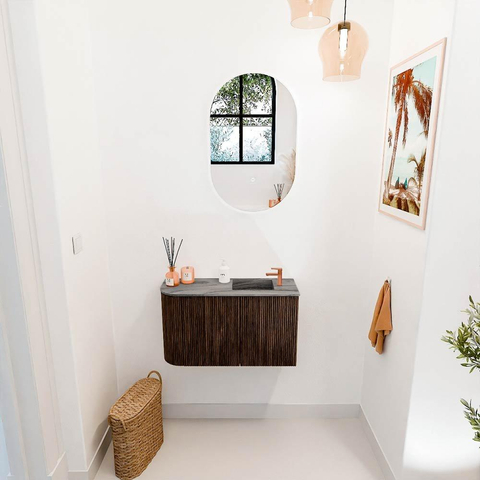 Mondiaz JOYA-DLUX 71.6cm toiletmeubel - ronding links kleur Walnut - Wastafel FAYE positie Rechts 1 kraangat kleur Sombra. SW1424737