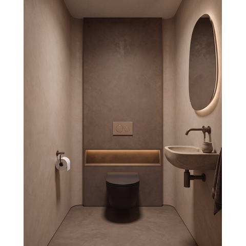 QeramiQ Dely Swirl Ensemble WC - 36.3x51.7cm - réservoir encastré Geberit UP320 - avec châssis Burda - abattant slim - plaque de commande beige - boutons ronds - noir mat SW1164823
