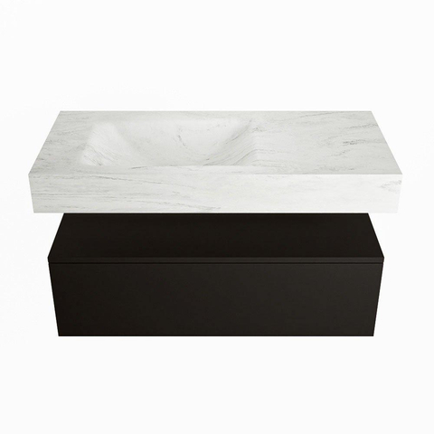 Mondiaz ALAN-DLUX Ensemble de meuble - 100cm - meuble Urban mat - 1 tiroir - Lavabo Cloud Opalo suspendu - vasque Gauche - 1 trou de robinet SW806489