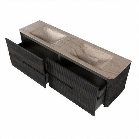 Mondiaz CIRO-DLUX Badkamermeubelset - 170x45x50cm - Solid surface wastafel Saba - 2 wasbak Dubbel - 2 kraangaten - 4 lades - Shadow SW1532724