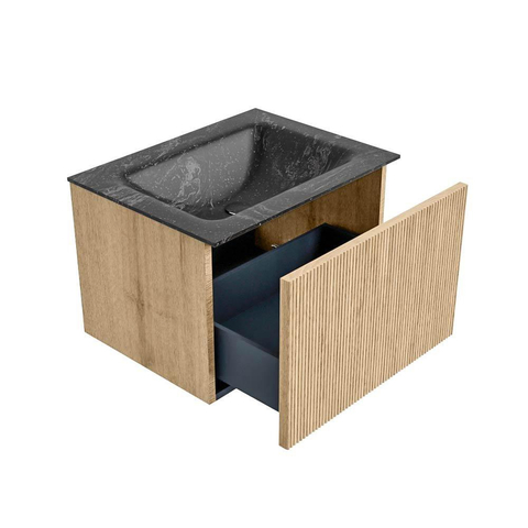 MONDIAZ KURVE-DLUX Meuble de salle de bains 60 cm couleur Oak avec 1 tiroir. Lavabo CLOUD central 1 trou de robinet couleur Lava. SW1138115