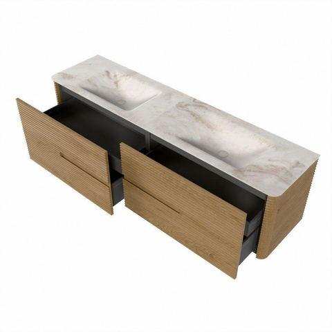 Mondiaz CIRO-DLUX Ensemble de meubles de salle de bains - 180x45x50cm - Vasque en solid surface Frappe - 2 lavabos doubles - 2 trous de robinet - 4 tiroirs - Chêne SW1530888