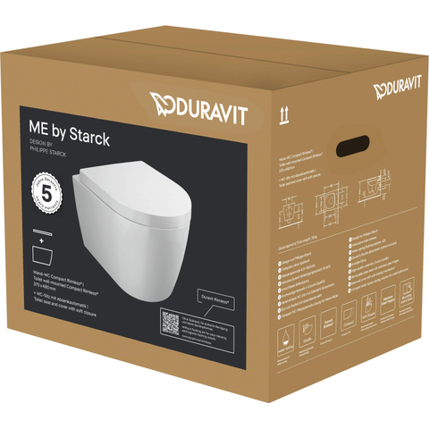 Duravit ME by Starck hangtoilet - 37x48x35cm - rimless - met softclose zitting - glans wit SW1476647