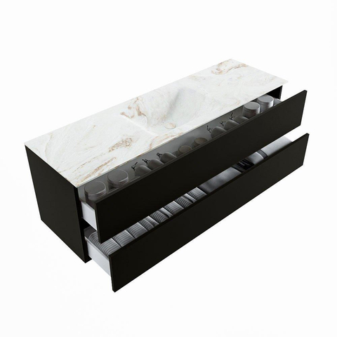 MONDIAZ VICA-DLUX Ensemble meuble de salle de bains - 150cm - meuble bas Urban - 2 tiroirs - vasque encastrée Cloud centrale - sans trous de robinet - version haute 60cm - Frappe SW1088653