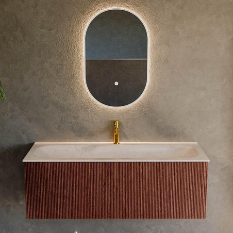 MONDIAZ KURVE-DLUX Meuble de salle de bains 120 cm couleur Ruby avec 1 tiroir et 0 porte. Lavabo BIG LARGE Central 1 trou de robinet Meli. SW1431989