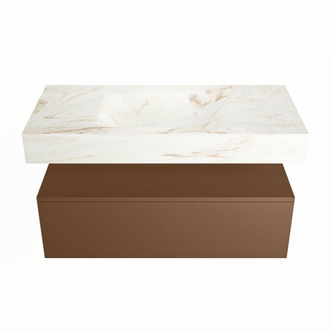 Mondiaz ALAN-DLUX Ensemble de meuble - 100cm - meuble Rust mat - 1 tiroir - Lavabo Cloud Frappe suspendu - vasque Centre - 0 trous de robinet SW804996
