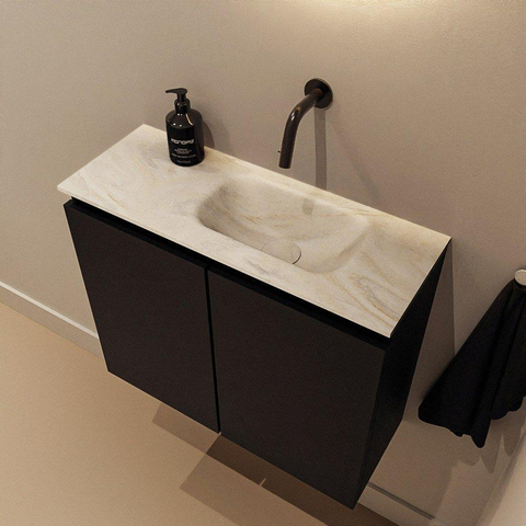 MONDIAZ TURE-DLUX Meuble de toilettes 60cm Urban. EDEN vasque Ostra position à droite. Sans trou de robinet. SW1104701