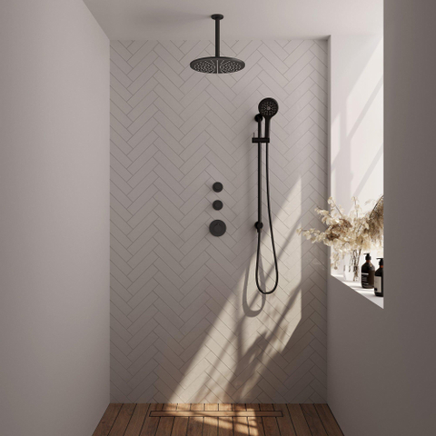 BRAUER Black Edition inbouw regendoucheset – Ø30 cm hoofddouche – 20 cm plafondbuis – ronde handdouche – glijstang 70 cm SW486516