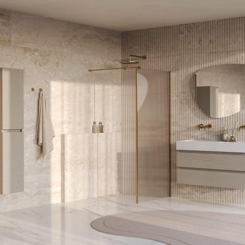 BRAUER Oblivion Paroi de douche à l'italienne - 100x200cm - paroi latérale 30cm - verre strié transparent - revêtement en verre - PVD - Or brossé SW1476051