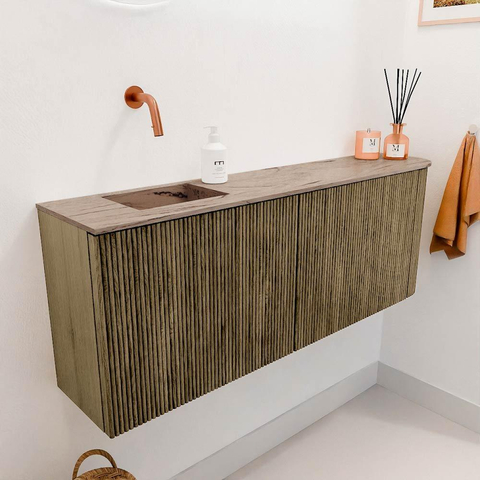 Mondiaz JOYA-DLUX Meuble de salle de bains 111.6cm - arrondi droit couleur Dusk - Vasque FAYE position Gauche Sans trou de robinet couleur Arena. SW1425787