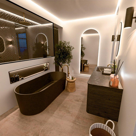 Mondiaz CIRO-DLUX Meuble de salle de bains - 140x45x50cm - Plan de toilette Solid surface Lava - 1 vasque à gauche - sans trous de robinetterie - 4 tiroirs - Shadow SW1532294