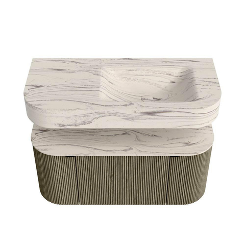 MONDIAZ THOR-DLUX 100cm meuble de salle de bains arrondi gauche + droite couleur Shadow avec 1 tiroir et 2 portes. Vasque suspendue CLOUD Droite sans trou de robinet couleur Nata. SW1467590