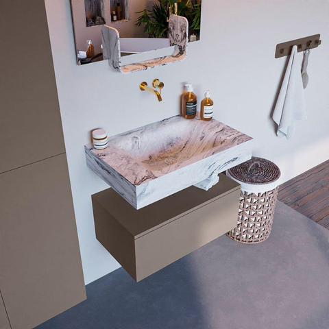 Mondiaz ALAN-DLUX Ensemble de meuble - 70cm - meuble Smoke mat - 1 tiroir - Lavabo Cloud Glace suspendu - vasque Centre - 0 trous de robinet SW805753