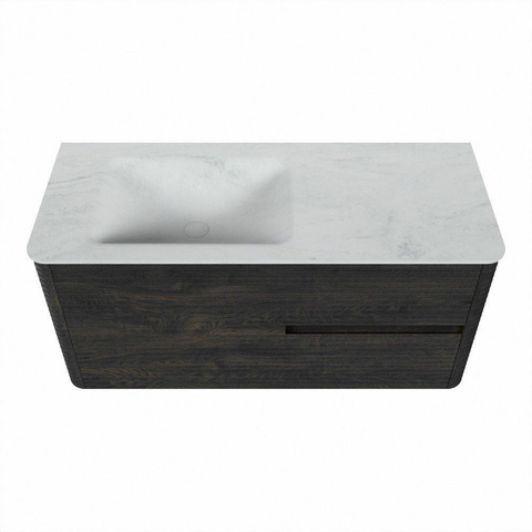 Mondiaz CIRO-DLUX Ensemble de meubles de salle de bains - 110x45x50cm - plan-vasque Solid Surface Opalo - 1 vasque à gauche - 1 trou de robinetterie - 2 tiroirs - Shadow SW1532388