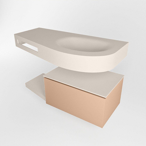 MONDIAZ RIVA Badkamermeubelset - 100x50x30cm - 1 lade - MDF Rosee mat - push to open - 1 kraangat - wasbak rechts - solid surface linen SW702911