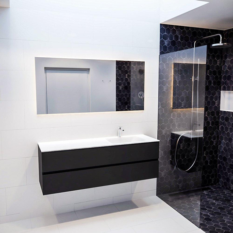 ENSEMBLE DE MEUBLE MONDIAZ VICA - 150cm - 2 tiroirs - lavabo Cloud à droite - 1 trou de robinet - solid surface urban SW410216