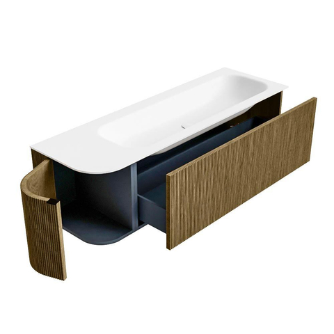 Mondiaz KURVE Badkamermeubelset - 145x46x40cm - 1 lade - 1 deur - wastafel solid surface - rechts - 2 kraangaten - Dusk SW1414793