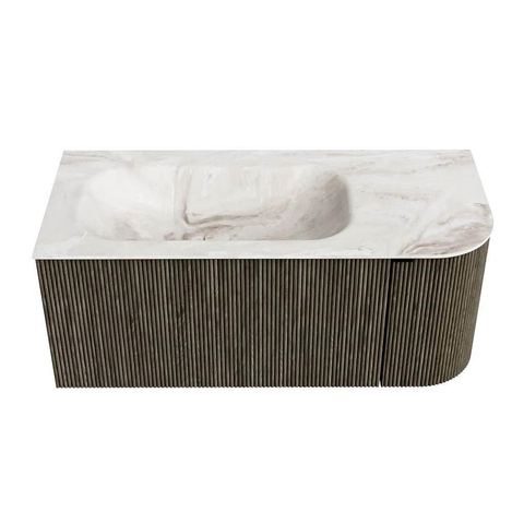 Mondiaz KURVE-DLUX Ensemble meuble de salle de bains - 105x46x40cm - 1 tiroir - 1 porte - lavabo solid surface - gauche - 1 trou de robinet - Shadow SW1414331