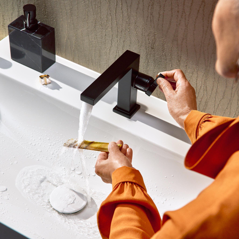 Hansgrohe Tecturis E 1 greeps wastafelkraan - 110 Fine - coolstart - met PushOpen - waste set - mat zwart SW918279