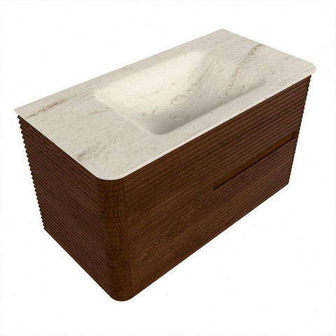Mondiaz CIRO-DLUX Badkamermeubelset - 90x45x50cm - Solid surface wastafel Meli - 1 wasbak Midden - 1 kraangat - 2 lades - Ruby SW1531795