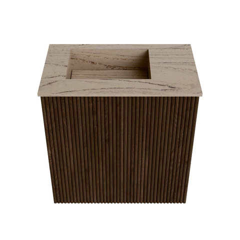 Mondiaz JOYA-DLUX 40cm meuble de toilette - couleur Walnut - Vasque FAYE position Gauche Sans trou de robinet couleur Arena. SW1424317