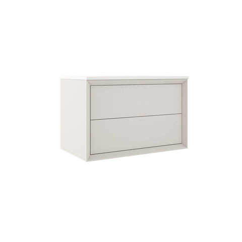 Saniclass Prime Core Meuble de salle de bain - 80x50x45cm - 1 vasque rectangulaire en céramique blanc - 1 trou de robinet - 2 tiroirs - miroir rectangulaire - mat cotton (beige) SW925853