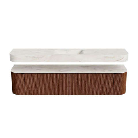 MONDIAZ THOR-DLUX 200cm meuble de salle de bains arrondi gauche + droite couleur Ruby avec 2 tiroirs et 2 portes. Vasque suspendue CLOUD Milieu 1 trou de robinet couleur Ostra. SW1467017