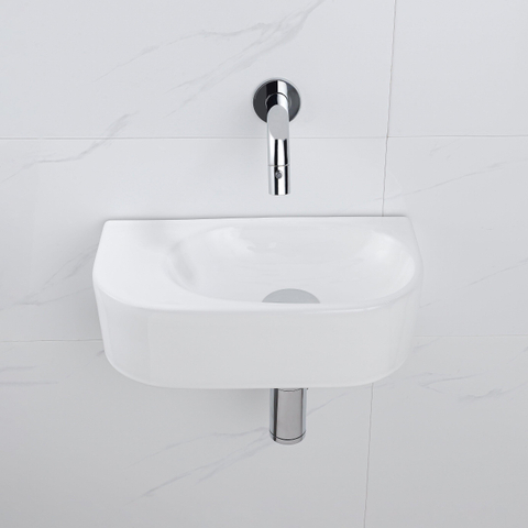 QeramiQ Fuente pack lave-mains – demi-rond – 40 x 21,5 x 12 cm – sans perçage – robinet chromé SW1233074