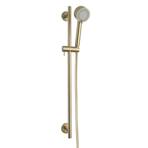 Wiesbaden Unimatch Cadans glijstangset compleet - met handdouche - 3 standen - diameter 8cm - PVD - geborsteld messing (goud) SW373436