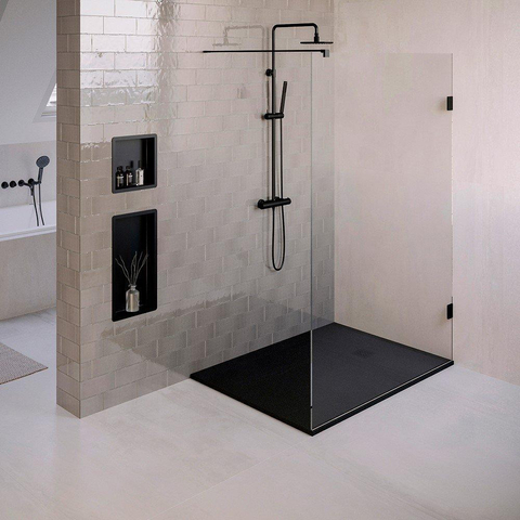 BRAUER Asteroid Douchebak 100x140 incl. antislip en antibacterieel mineraalmarmer mat zwart SW543415