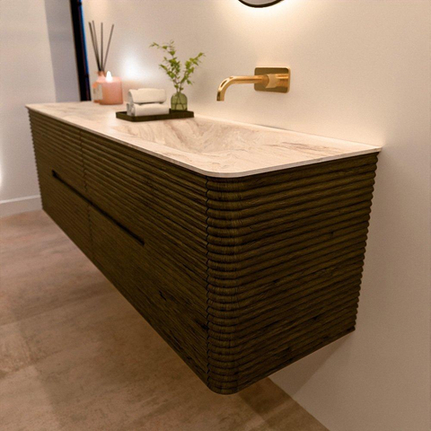 Mondiaz CIRO-DLUX Ensemble de meubles de salle de bains - 160x45x50cm - vasque solid surface Frappe - 1 lavabo à droite - sans trous de robinet - 4 tiroirs - Shadow SW1532165