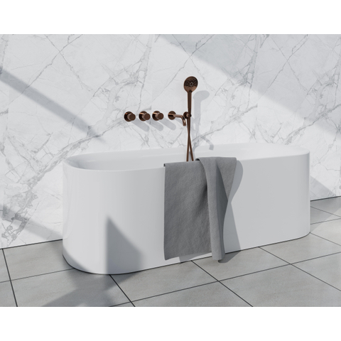 Fortifura Nebbio Ensemble combiné bain - mitigeur thermostatique - coude mural avec support de douchette - flexible de douche métallique - douchette ronde - bec verseur - cuivre brossé SW1238047