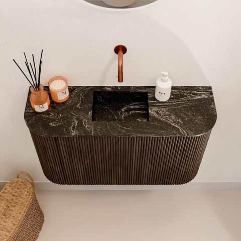 Mondiaz JOYA-DLUX 73.2cm toiletmeubel - ronding links en rechts kleur Walnut - Wastafel FAYE positie Midden Zonder kraangat kleur Lava. SW1422481