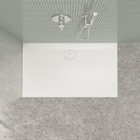 Villeroy & Boch Ecora douchebak - 140x80x3.5cm - afvoer lange zijde - stone white (wit) SW1558983