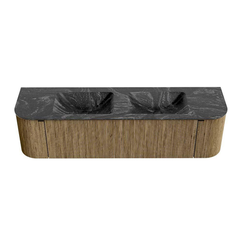 Mondiaz KURVE-DLUX Badkamermeubelset - 170x46x40cm - 1 lade - 2 deuren - wastafel solid surface - dubbel - zonder kraangat - Dusk SW1415540