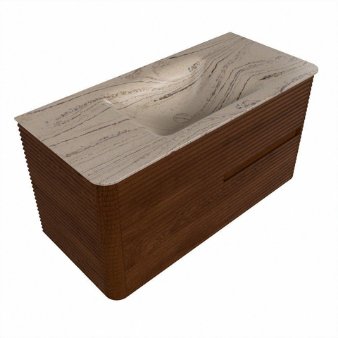 Mondiaz CIRO-DLUX Badkamermeubelset - 100x45x50cm - Solid surface wastafel Arena - 1 wasbak Midden - zonder kraangaten - 2 lades - Ruby SW1531898