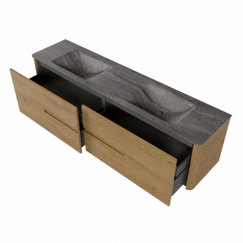 Mondiaz CIRO-DLUX Badkamermeubelset - 190x45x50cm - Solid surface wastafel Oza - 2 wasbak Dubbel - 2 kraangaten - 4 lades - Oak SW1531165