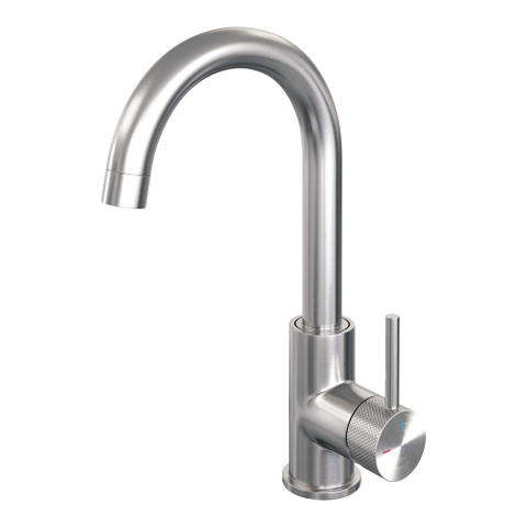 Brauer Brushed carving Mitigeur de lavabo sur plage - haut - pivotant - bec rond - modèle A - PVD - inox brossé SW716011
