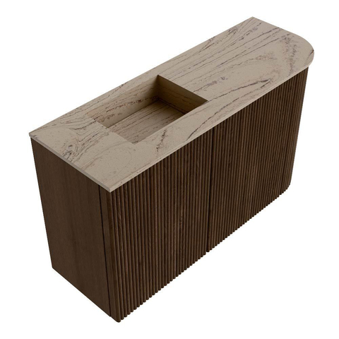 Mondiaz JOYA-DLUX 71.6cm toiletmeubel - ronding rechts kleur Walnut - Wastafel FAYE positie Links 1 kraangat kleur Arena. SW1424365