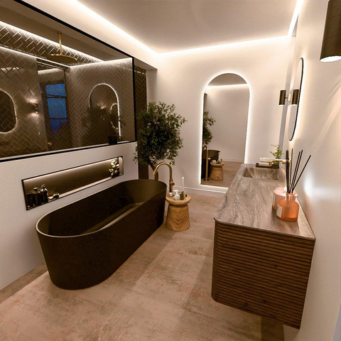 Mondiaz CIRO-DLUX Ensemble de meubles de salle de bains - 170x45x50cm - Lavabo en solid surface Oza - 1 vasque à gauche - sans trous de robinet - 4 tiroirs - Dusk SW1533304