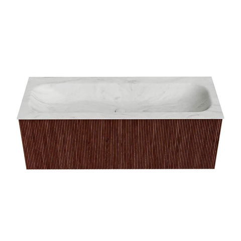 Mondiaz KURVE-DLUX Ensemble de meuble de salle de bains - 120x46x40cm - 1 tiroir - lavabo solid surface - central - 2 trous de robinet - Ruby SW1415769