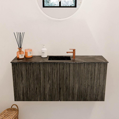 Mondiaz JOYA-DLUX 90cm meuble de salle de bains - couleur Shadow - Vasque FAYE position Milieu 1 trou de robinet couleur Lava SW1422847