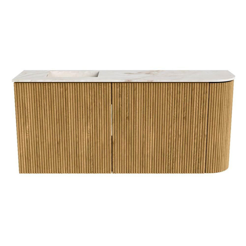 Mondiaz JOYA-DLUX 91.6cm meuble de salle de bains - arrondi droit couleur Chêne - Vasque FAYE position Gauche Sans trou de robinet couleur Frappe SW1421917