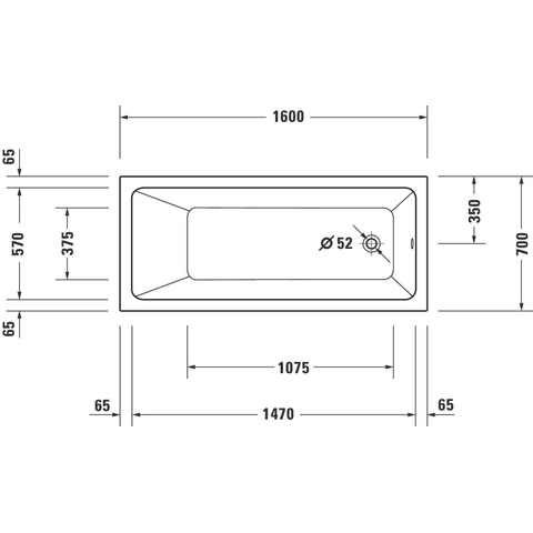 Duravit No.1 Inbouwbad - 160x70cm acryl - glans wit SW723794
