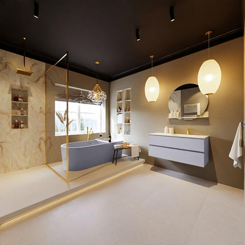 MONDIAZ VICA-DLUX Ensemble meuble de salle de bains - 110cm - meuble bas cale- 2 tiroirs - lavabo encastré cloud à droite - 1 trou de robinet - version haute 60cm - frape SW1089030
