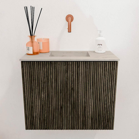 Mondiaz JOYA-DLUX Meuble de toilette 50cm - couleur Shadow - Lavabo FAYE position Milieu Sans trou de robinet couleur Opalo. SW1422891