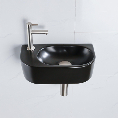 QeramiQ Fuente fonteinset – halfrond – 40x21.5x12 cm – kraangat links – kraan geborsteld RVS SW1232813