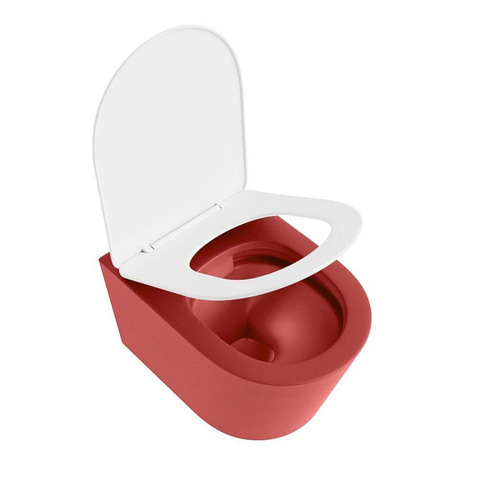 Mondiaz LAVIE hangtoilet – spoelrandloos – 36 x 53 cm – met softclose zitting – Fire (rood), zitting Talc (wit) SW1208756